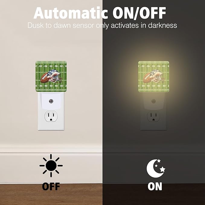 American Football Field Night Light Plug into Wall with Dusk to Dawn Light Sensors Helmet Football Night Light LED Lamp for Bedroom Hallway Home Wall Decor Nightlight for Girls Boys Men Women