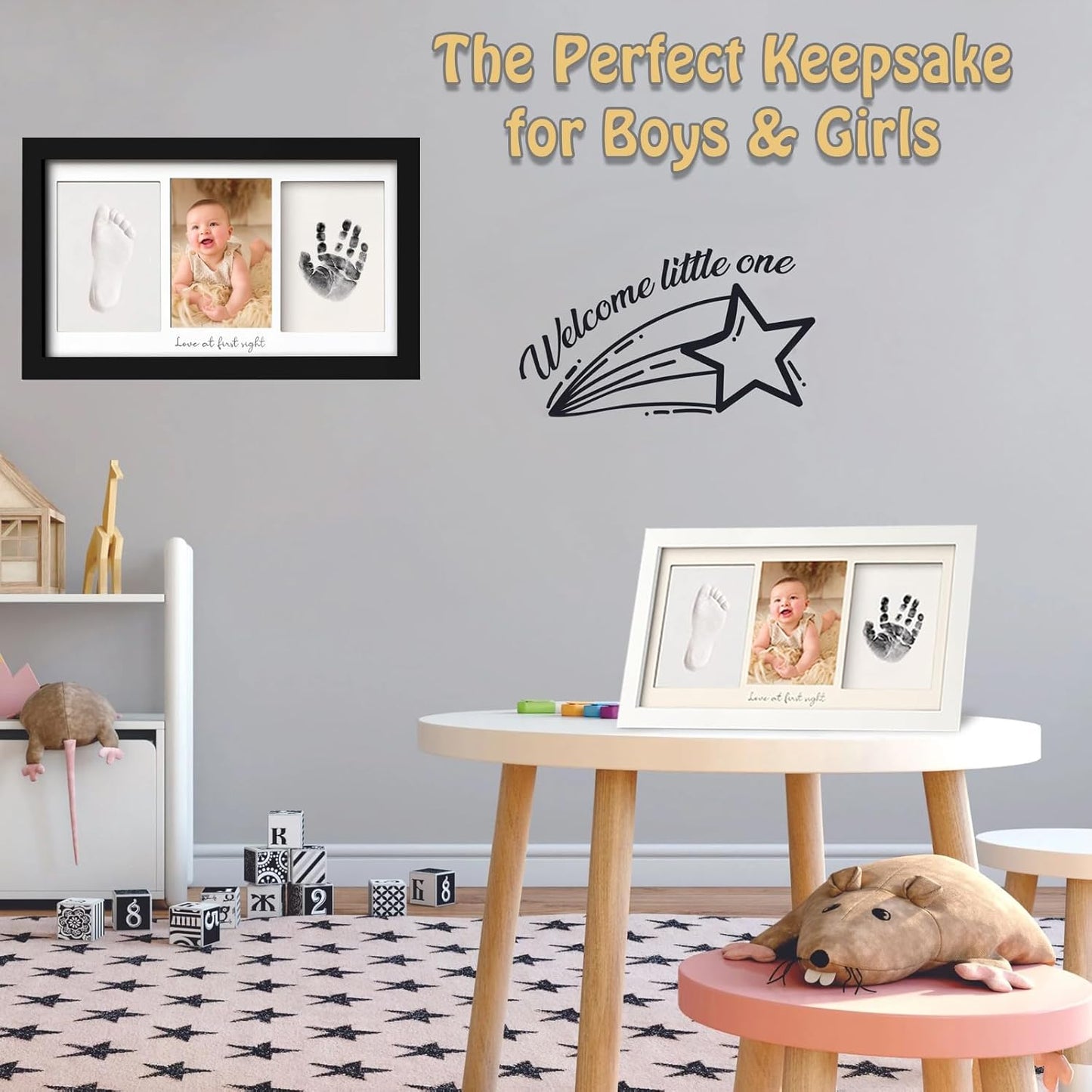 Baby Hand and Footprint Kit Keepsake Nursery Decor Picture Frame for New Mom Baby Boys Girls Shower Gifts Personalized Inkless & Clay Handprint Newborn Essentials Must Haves (White)