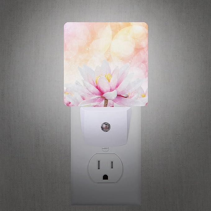 Pink Water Lily Lotus Night Light Plug-in LED Nightlights Auto Sensor Night Lamp Dusk-to-Dawn Lamp Home Decor for Nursery Children Girls Boys