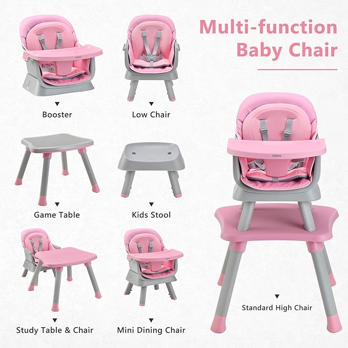 INFANS 8 in 1 Baby High Chair, Convertible Highchair for Babies and Toddlers, Infant Dining Booster Seat, Building Block Table, Kids Stool Table Chair Set with Removable Tray