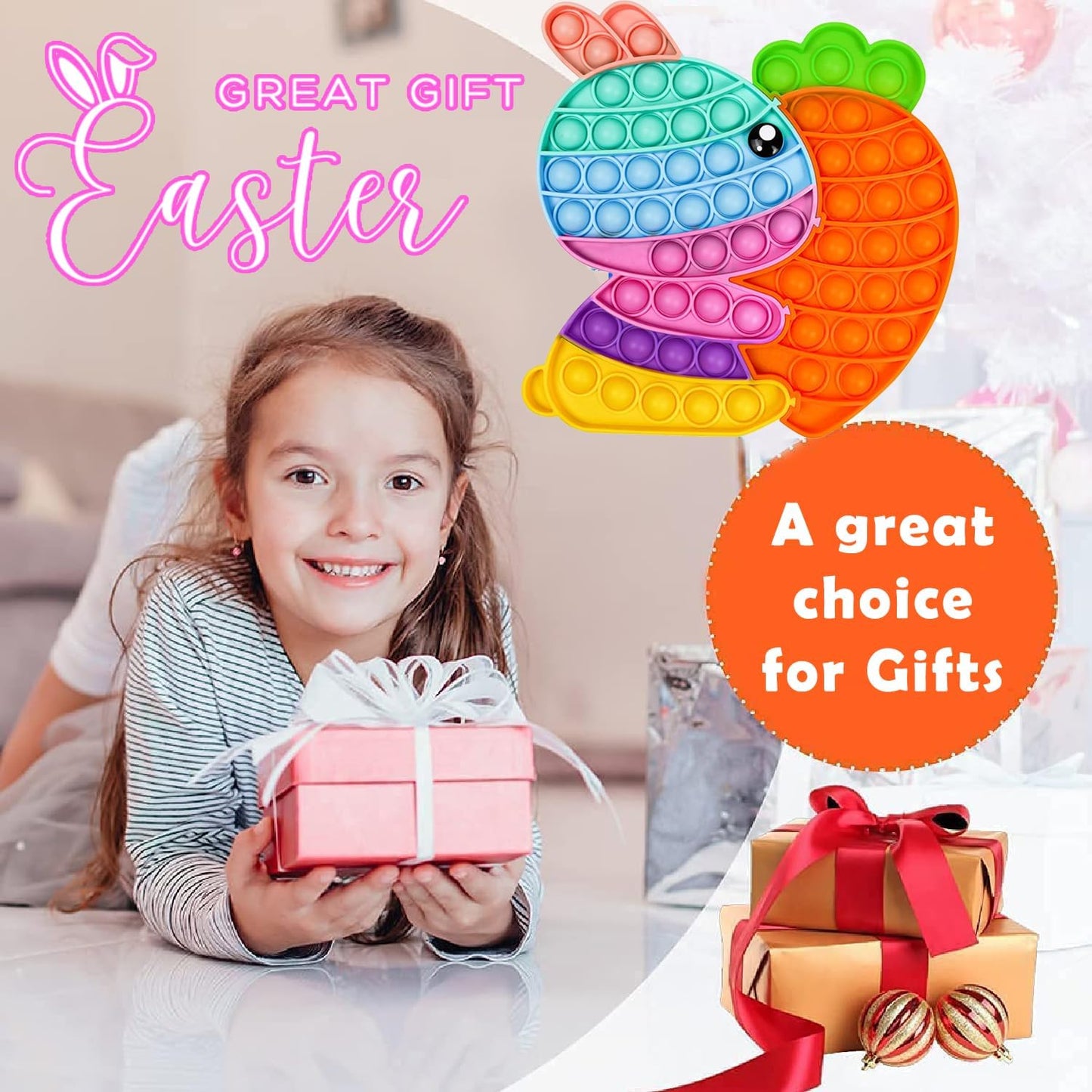 Bunny Carrot Pop Bubble Fidget Sensory Toys,Puzzle Popper Toy Pack,Great Gifts for Kids Boys and Girls 3 4 5 6 7 8 9 Year Old Birthday Party,Christmas,Stocking Easter Basket Stuffers(Rainbow)