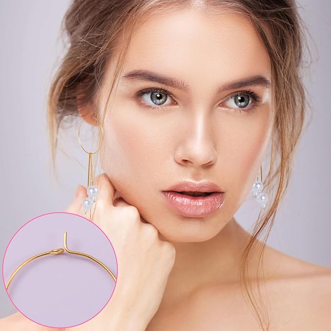 Pndeyo 300pcs Hypoallergenic Earring Beading Hoops, Round Hoop Earrings Findings, Open Earring Wire Ring Accessories for Jewelry Making- Silver & Gold