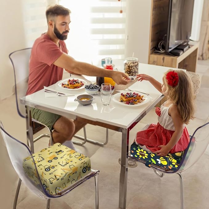 Toddler Booster Seat for Dining Table, Portable Booster Seat for Kitchen Chair, 4 Inch High-Density Foam Cushion with Adjustable Safety Straps and Non-Slip Bottom, Perfect for Kids Travel and Daily