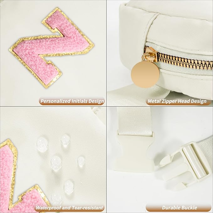 Mini Belt Bag Fanny Pack with Initials Letter Patch Small Crossbody Bags Cute Stuff Birthday Gifts for Teenager Girls Trendy Stuff for Teens - Initial Z,Cream