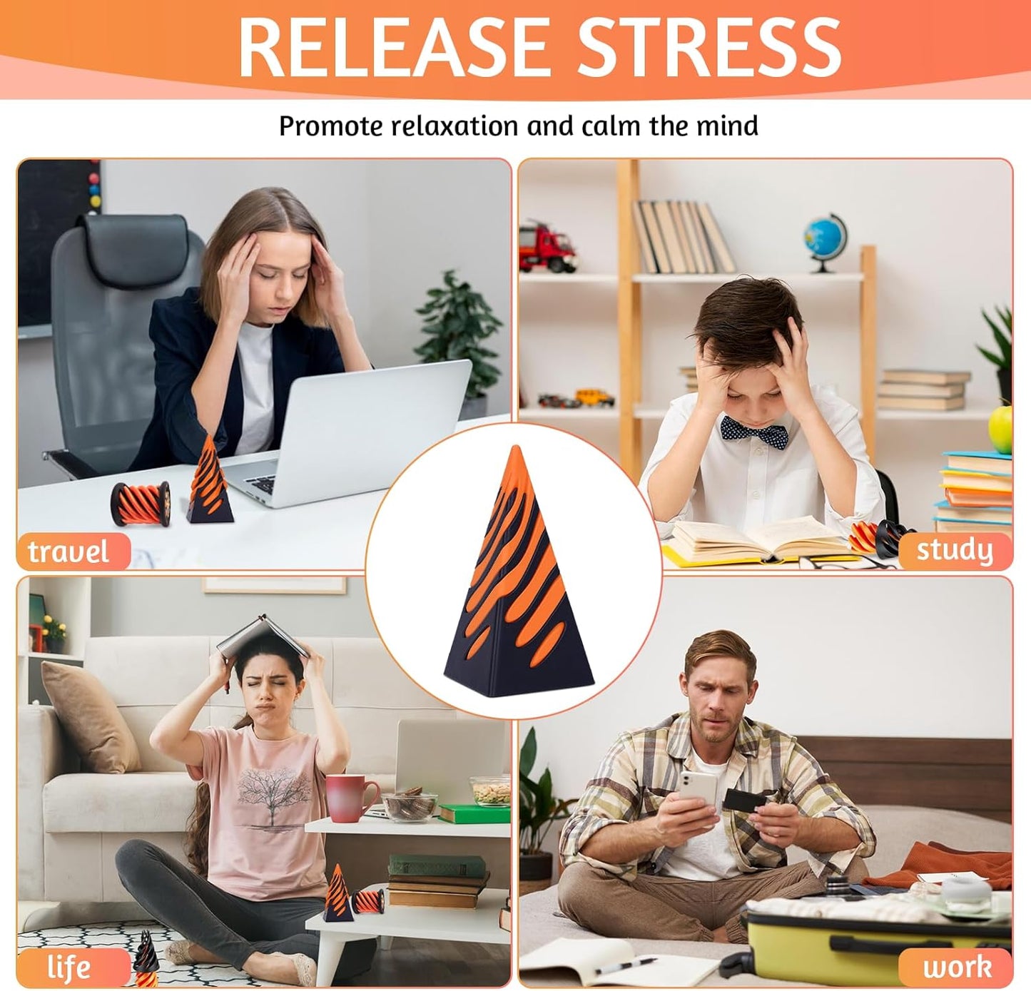 Impossible Pyramid Passthrough Sculpture, 3D Printed Spiral Cone Toys, Spiral Cone Fidget Toy, Anxiety Relief Toy, Pass Through Pyramid Fidget Toy, Mini Vortex Thread Illusion for Adult Children