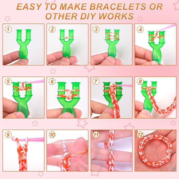 XKDOUS 64 Colors Rubber Band Bracelet Kit, Bracelet Making Kit for Art and Craft, Rubberband Bracelets Kit for Kids Ages 6+, Bands Kit Girls Boys Birthday Gift