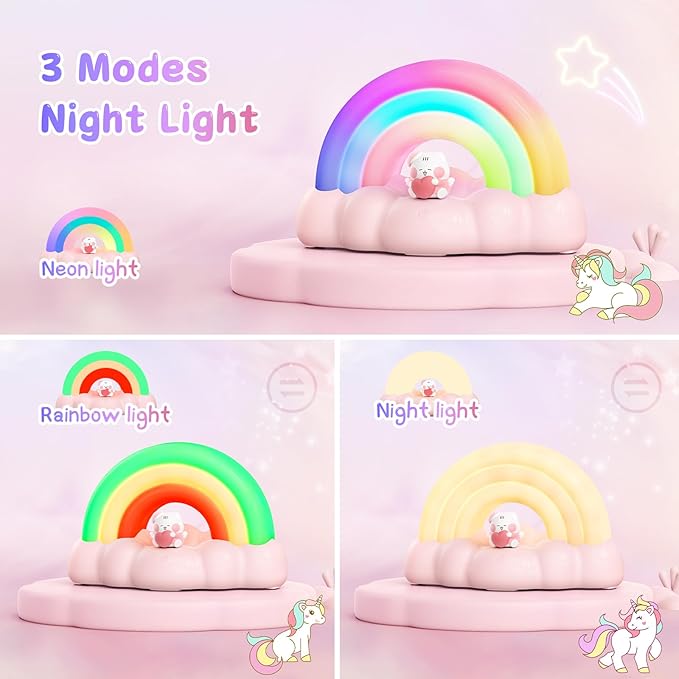 Rainbow Night Light, Kids Light with Three Modes and 30 Min Timing, LED Rechargeable Touch Control Neon Light for Kids Room, Nursery Night Light, Gift for Girls and Boys (Pink)