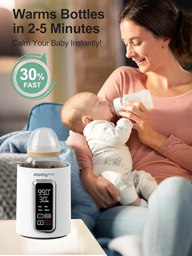 MOMYEASY Fast 2-Minute Baby Bottle Warmer - Steam Heating for Breastmilk & Formula, Fits All Bottles, Precise Temp Control with Timer, Auto Shut-Off