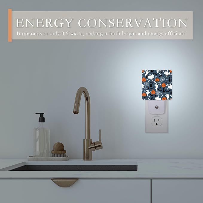 Halloween Night Lights Plug into Wall,Black Cat Ghost Pumpkin Night Light Dusk to Dawn Sensor LED Lamp 0.5W for Boys/Girls/Women/Men Decorations Room 0.5W Sleep Friendly