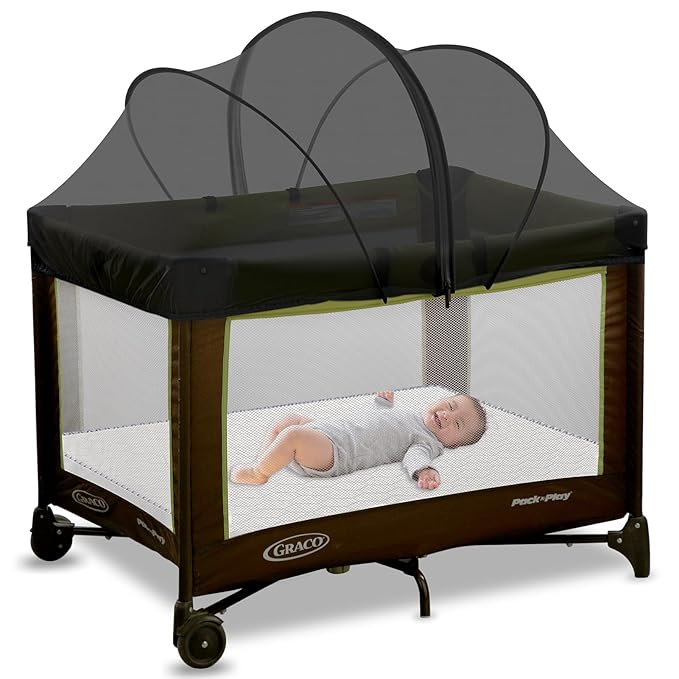 Pack N Play Tent Cover - Bassinet Cover for Pack N Play/Travel Crib/Mini Crib/Playpen, Bassinet Mosquito Net Cover with Two-Way Zippers (Black-Large)