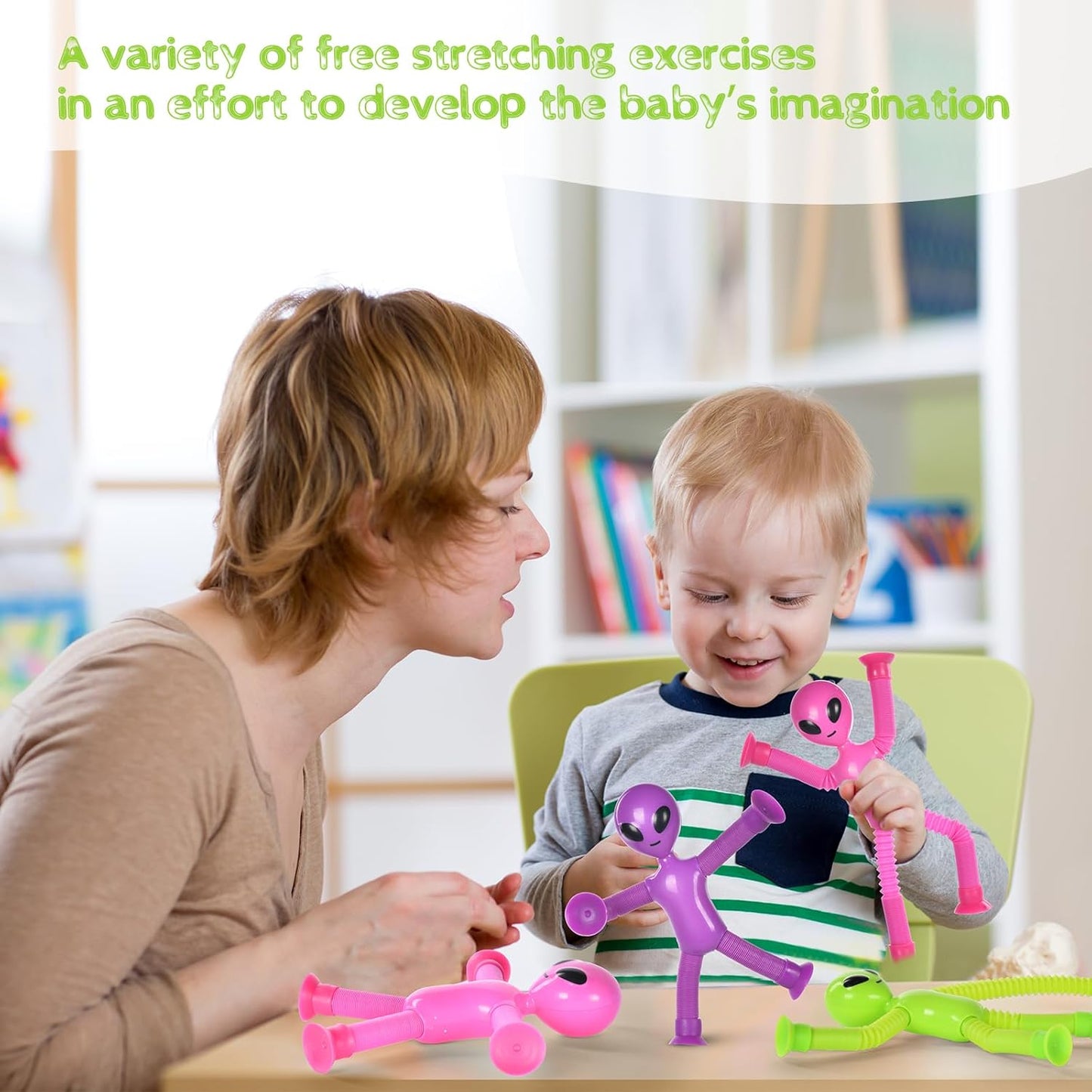 Telescopic Suction Cup Alien Toy, 4 Pieces Novel Kids Suction Cup Toys, Funny Fidget Toys, Pop Tubes Sensory Toys for Kids, Decompress Educational Sensory Toys for Kids & Adult