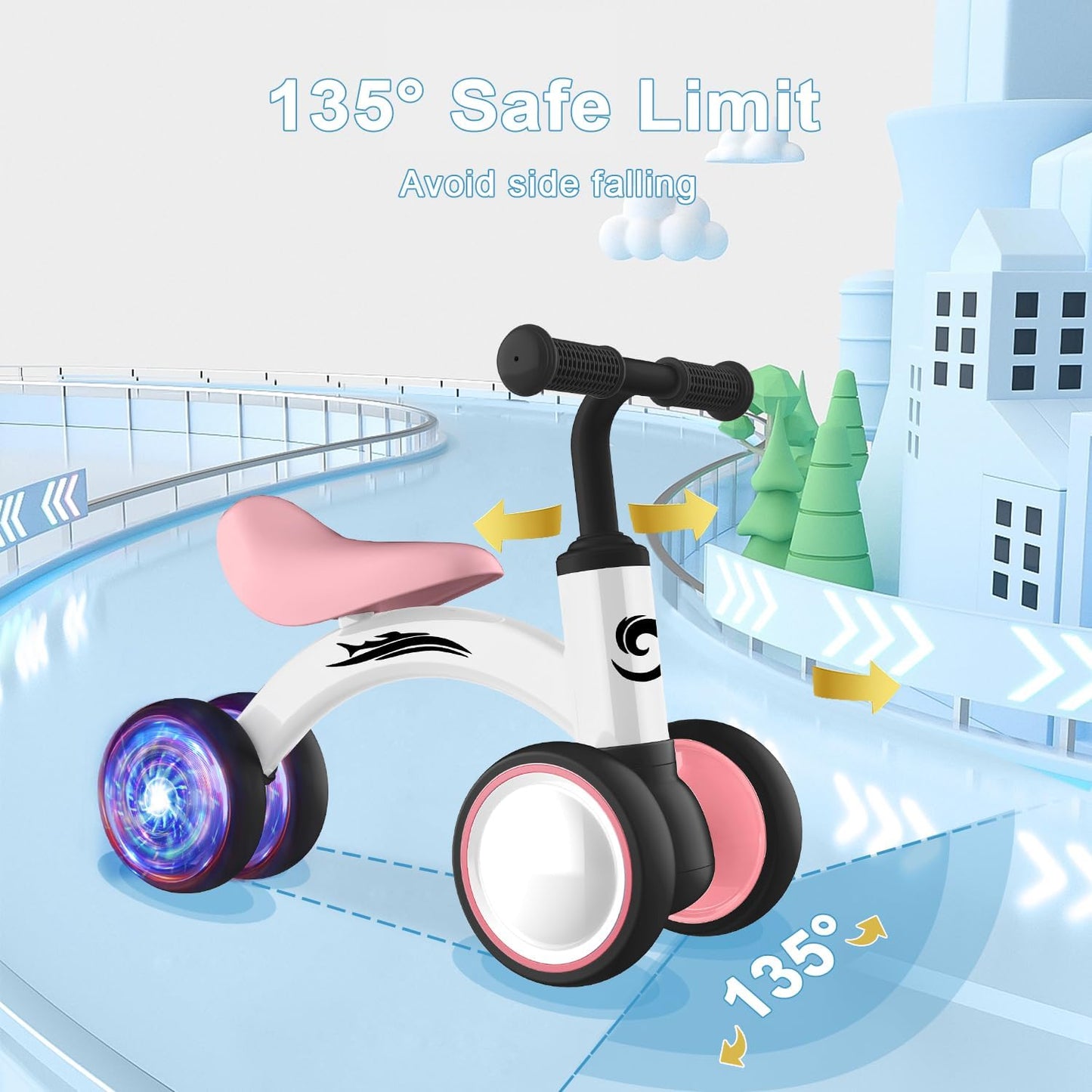 Colorful Lighting Baby Balance Bike Toys for 1 Year Old Girl Gifts, 10-36 Month Toddler Balance Bike, No Pedal 4 Silence Wheels & Soft Seat Pre-School First Riding on Toys, 1st Birthday Gifts.