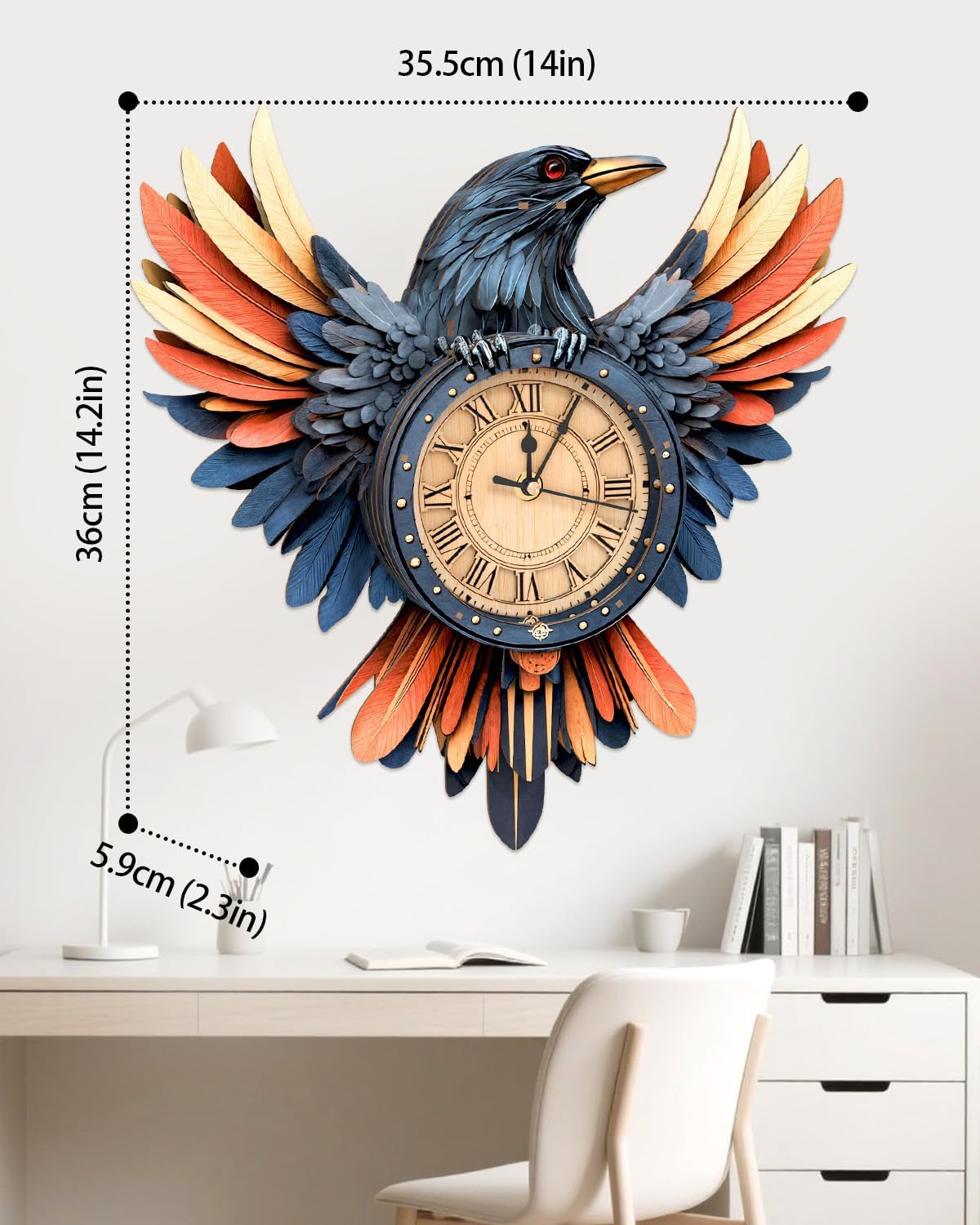 3D Wooden Puzzles for Adults,3D Puzzles for Adults Raven DIY Wall Clock Kit with Pendulum, 34 Pieces 3D Wooden Puzzles,Creative Gift Idea for Teens & Adults