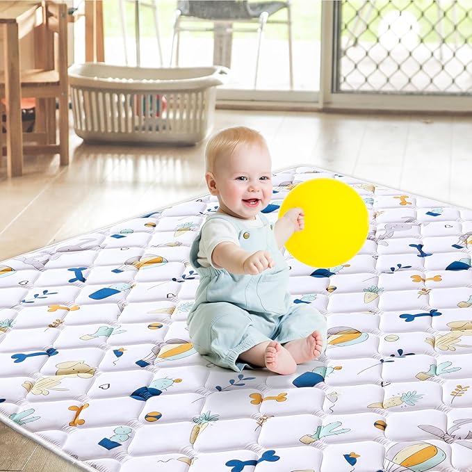 Lilyvibebearhappy Baby Play Mat, 59x59 Inch Thicker and Larger Non-Slip Cushioning Foam Playmats for Babies,Toddlers, Infants, Play & Tummy Time, Foldable and Machine Washable Baby Mat for Floor