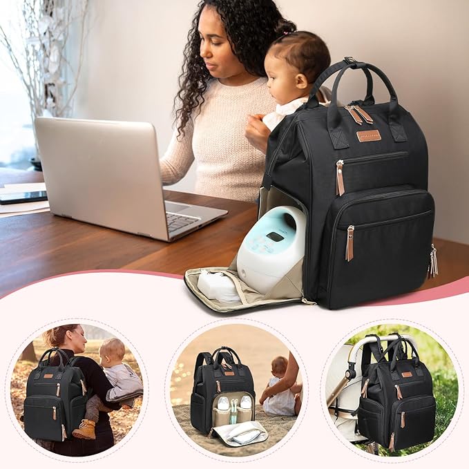 Breast Pump Bag for Spectra S1 S2 Medela, Convertible Large Diaper Bag Backpack for Working Moms with 14 inch Laptop Sleeve & Cooler Storage, Black