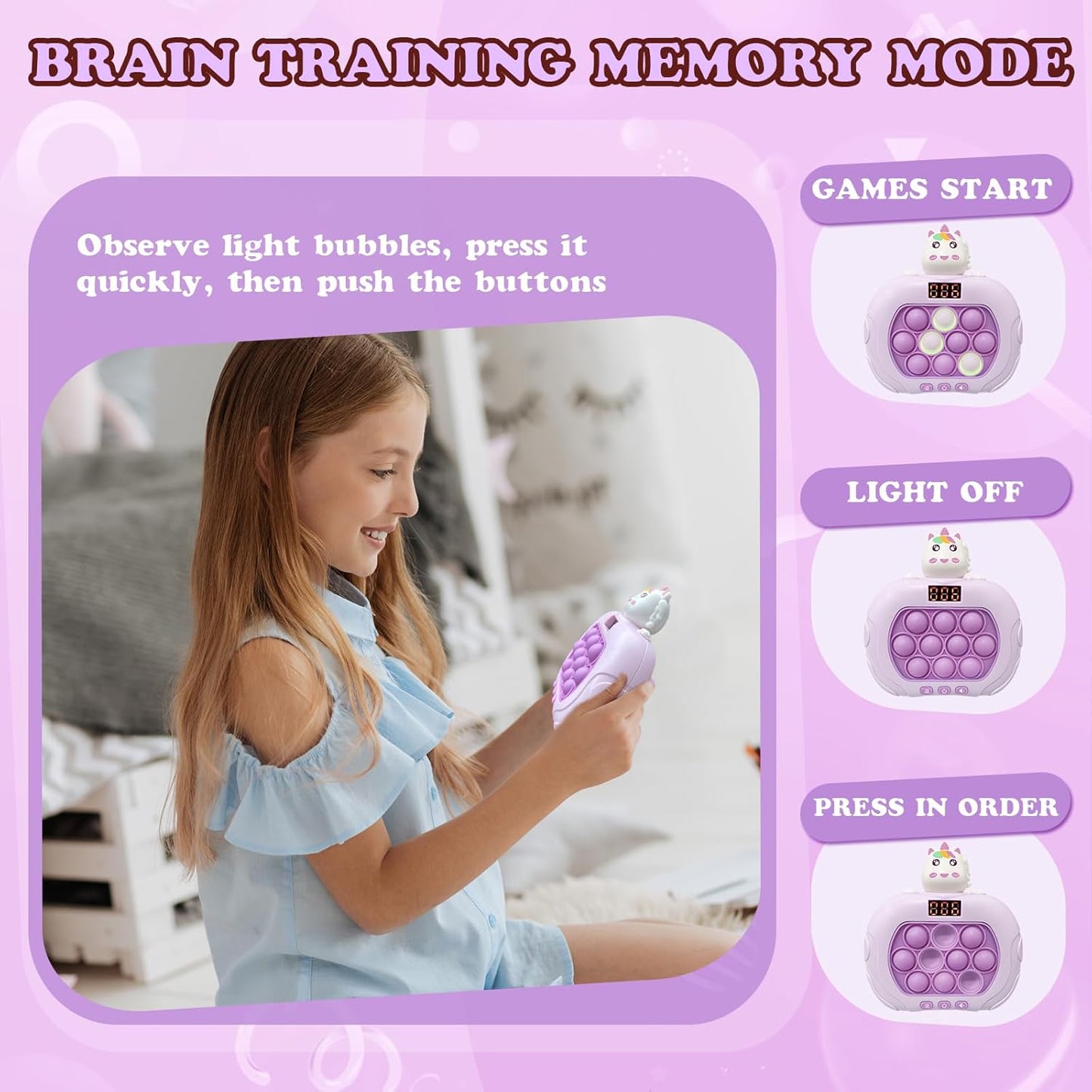 Quick Speed Push Puzzle Game Console Toys, Fast Push Bubble Game Light Up Pop Pro Fidget Games Pop Fidget Sensory Toys for Adults and Kids Bubble Stress Relief Handheld Electronic Pop Game for Kids