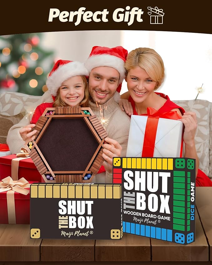 14" Deluxe Shut The Box Game, Math Dice Board Game for Family Night Classroom Travel, Wooden Table for Group Kid Adult Senior, Travel Party Bar, Easy Quick and Fun, 2-4 Players