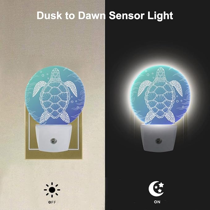 EKOBLA Blue Sea Turtle Night Light Summer Turtle Underwater Vintage Night Lights Plug into Wall Ocean Themed Led Lamp Home Decor for Living Room Bedroom, 0.5W Nightlight