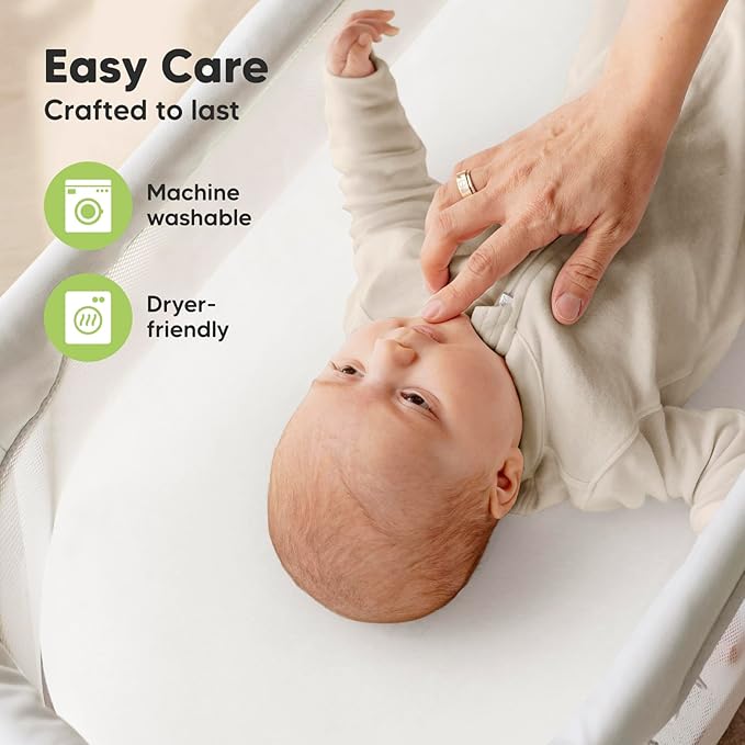 2-Pack Organic Bassinet Sheets for Girls, Boys - 100% Cotton Bassinet Mattress Sheets Compatible with Halo Bassinest Swivel Sleeper,Graco,Baby Delight,Chicco,Unisex Fitted Bassinet Sheets(Soft White)