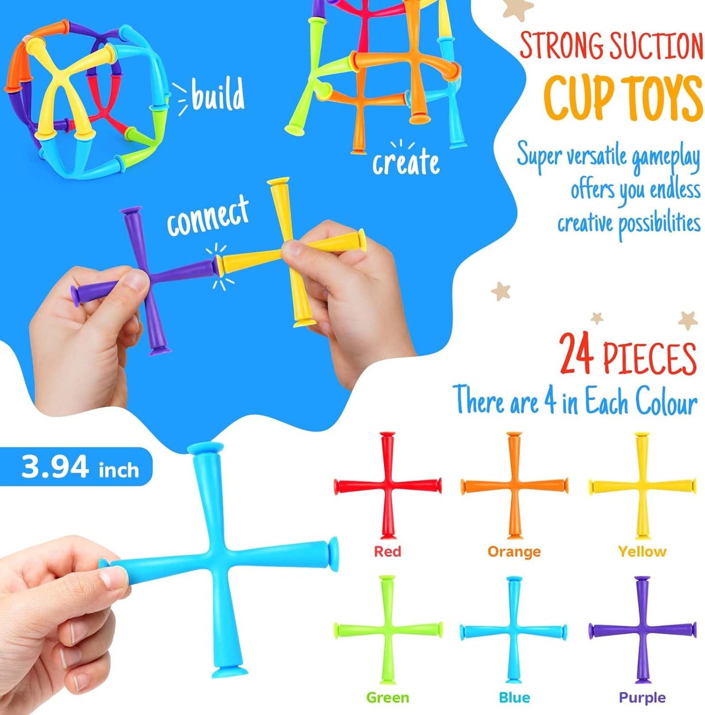 Suction Toys Sensory Fidget Toys: 24Pcs Suction Cup Bath Toys for Toddlers, Fine Motor Travel Toys for Boys & Girls, Ideal for Autism Kids Ages 3+, Classroom Prizes for Kids