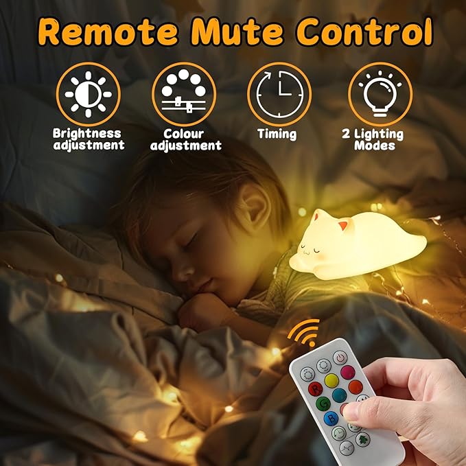 ZKLiLi Night Light for Kids Cute Cat Lamp,16 Colors+Tap+Remote+Silicone Kids Night Light,USB Rechargeable Cat Night Lights for Room Decoration