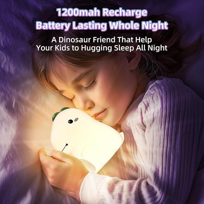 Dinosaur Night Light for Boys, Dino Lamp Silicone Light, 16 Color Nightlight, Rechargeable Battery Powered, 30Min Timer Off, Ideal Gifts for Kids,Toddler,Baby