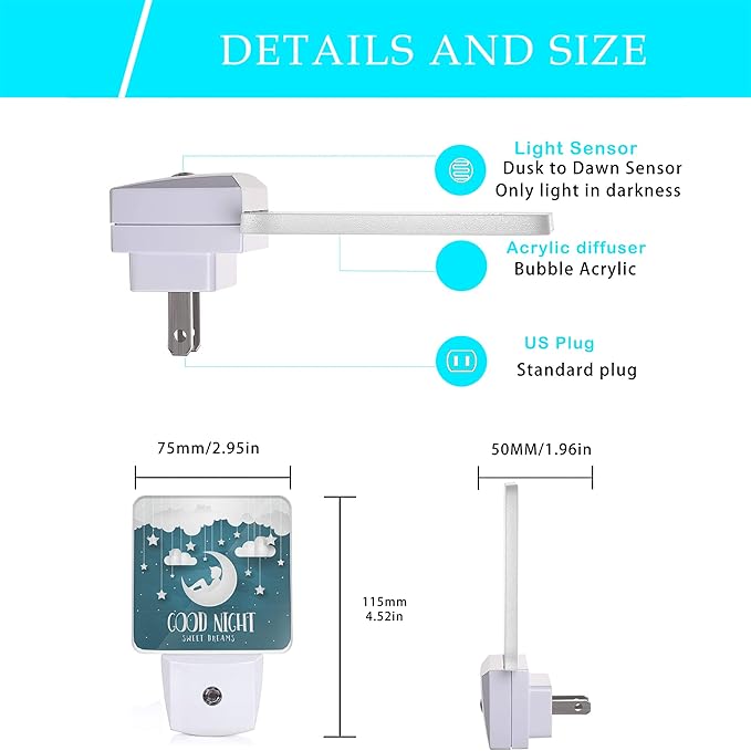 Good Night Night Light,Modern Romantic Future Dreams Night Lights Plug into Wall with Dusk to Dawn Light Sensors 0.5W Dim Night-Lights for Bedroom