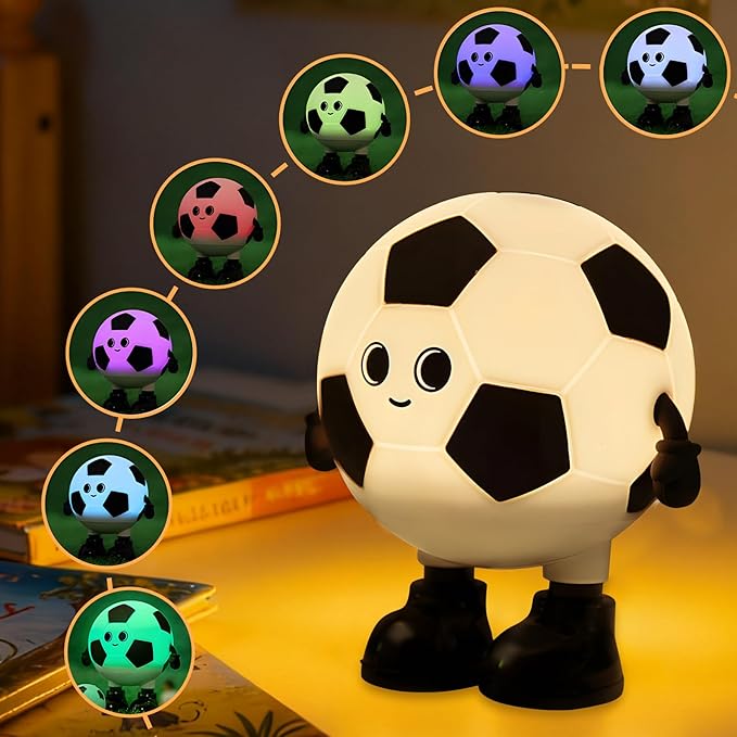 Cute Soccer Ball Fun Night Light - Dimmable RGB Touch Control Lamp, USB-C Rechargeable, Stress Relief Toy for Sports Fans, Home Decor and Gift