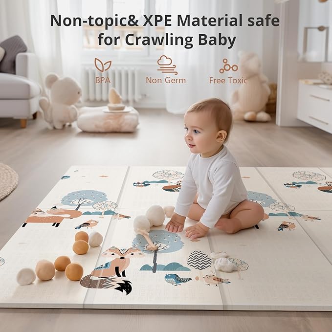 Baby Play Mat, 59" X59 " Extra Large Foldable Baby Mat for Playtime and Tummy Time, Thick Foam Play Mat for Baby, Waterproof, Reversible Portable Playmat for Babies and Todders, Indoor&Outdoor Use