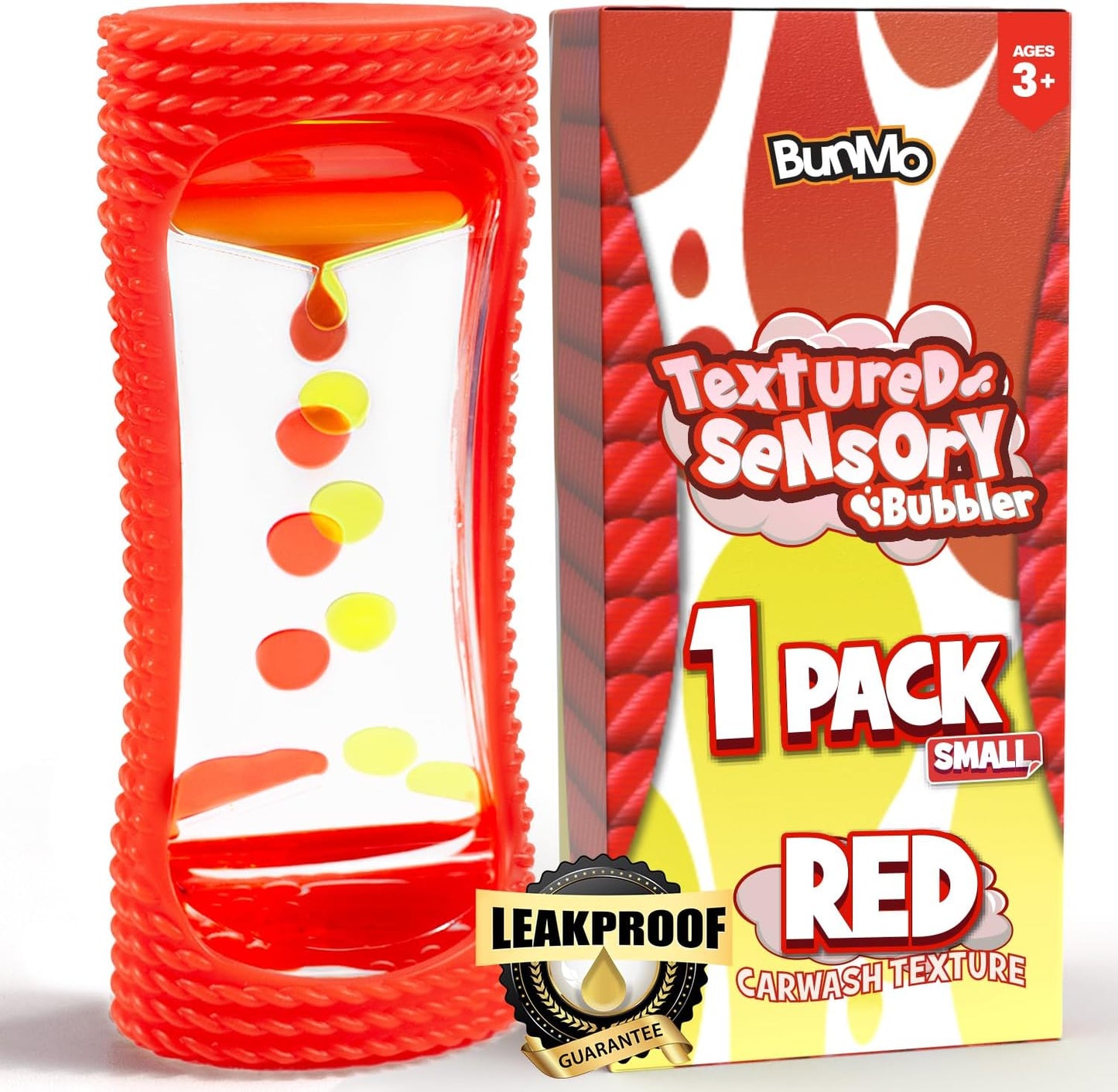 BUNMO Liquid Motion Bubbler with Sensory Texture - Liquid Timer - Bubble Timer - Liquid Motion Sensory Toys for Autism, Calming & Sensory Exploration - Kid Sensory Bottles Tubes - Small Red