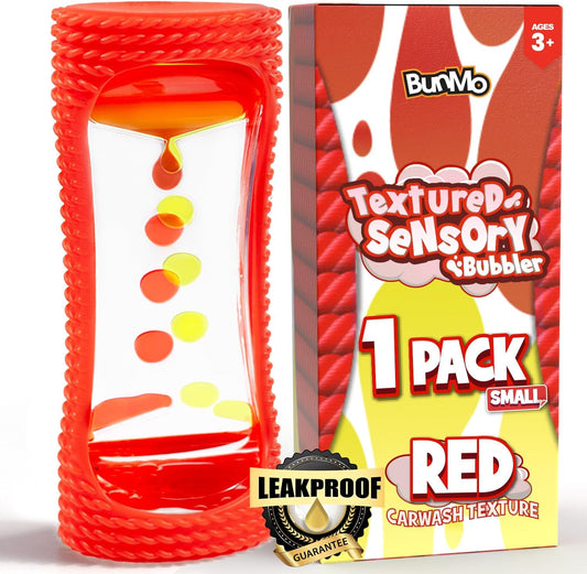 BUNMO Liquid Motion Bubbler with Sensory Texture - Liquid Timer - Bubble Timer - Liquid Motion Sensory Toys for Autism, Calming & Sensory Exploration - Kid Sensory Bottles Tubes - Small Red