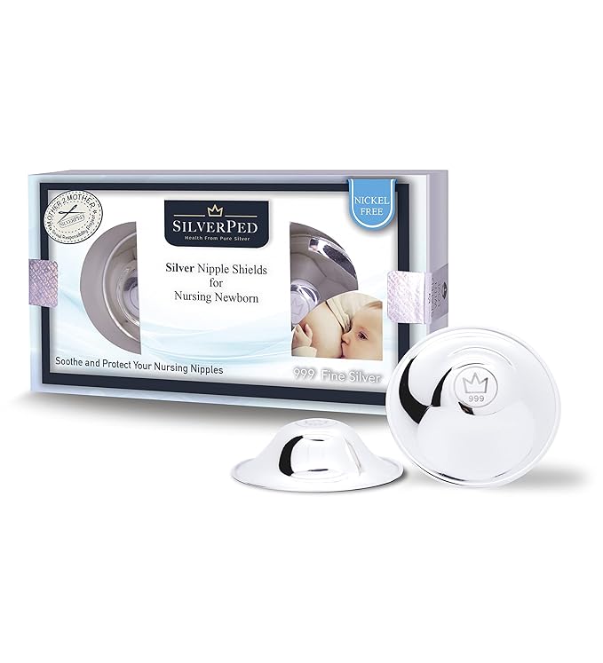 100% Silver Nipple Shield, Soothe and Protect Sore Nipples for Breastfeeding Newborn, Eco-Friendly Nickel-Free Silver Nipple Covers, Polished Surface, 2 Pieces (Standard)