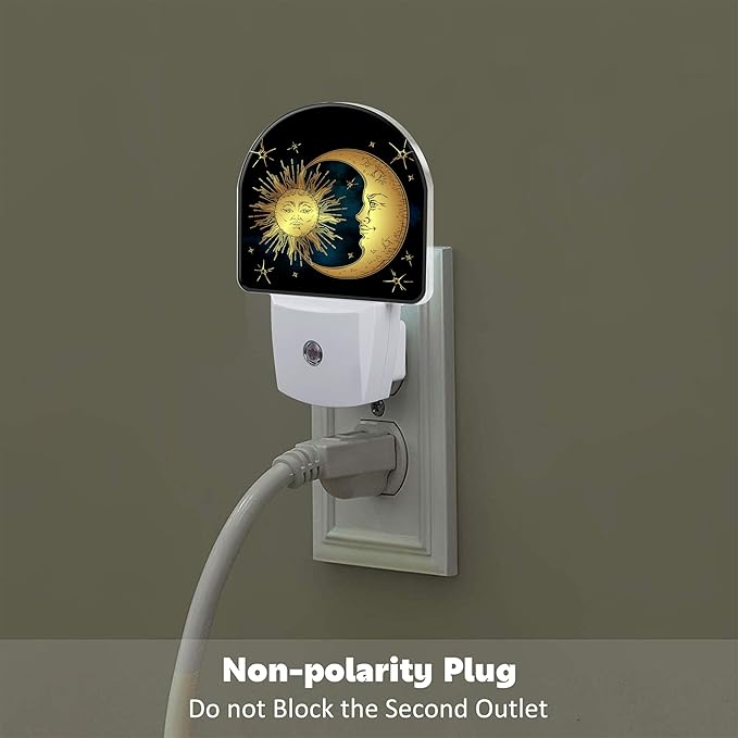 Crescent Moon and Stars Night Light Plug into Wall,Boho Sun Moon Dusk to Dawn Night Light Plug in,0.5w Energy Saving Sleep Friendly NightLight for Kids Boys Girls Home Decor