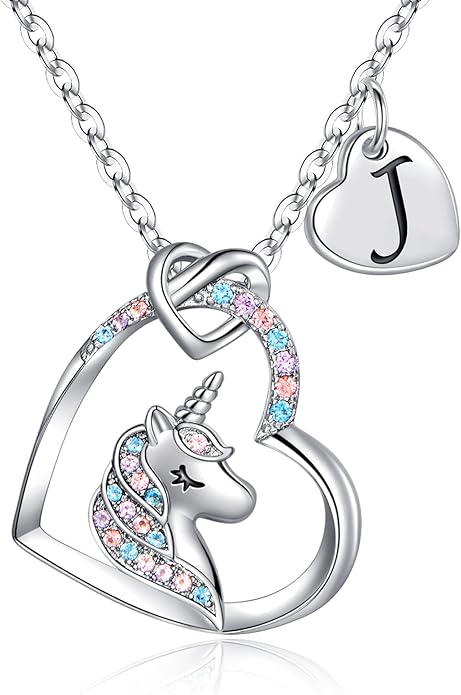 Hidepoo Unicorn Necklace Gifts for Girls - Colorful CZ Heart Pendant Initial Unicorns Necklaces for Teens Little Girls Jewelry Birthday Gift for Girl Daughter Granddaughter Niece