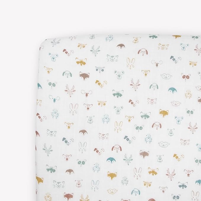 Little Unicorn Premium Crib Sheet | Breathable & Super-Soft Muslin Fabric (Animal Crowd)
