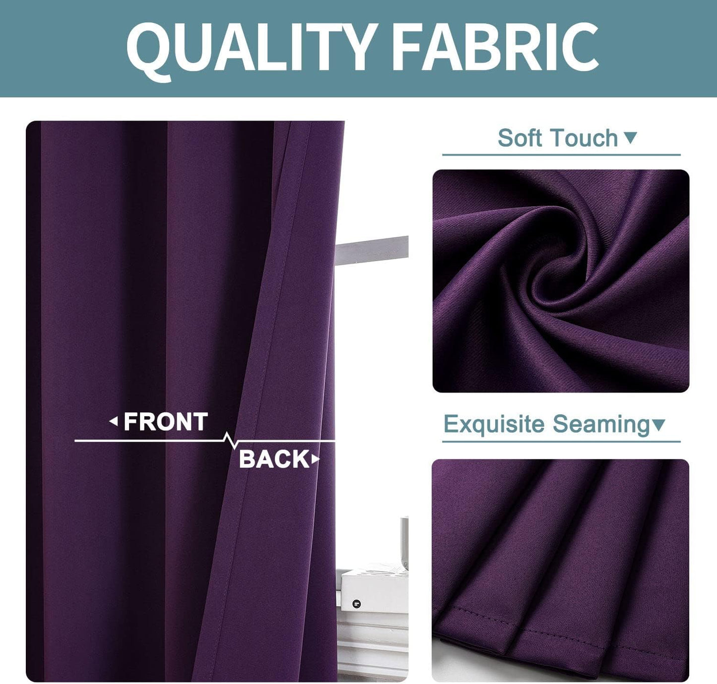 ChrisDowa Grommet Blackout Curtains for Bedroom and Living Room - 2 Panels Set Thermal Insulated Room Darkening Curtains (Royal Purple, 52W x 72L)