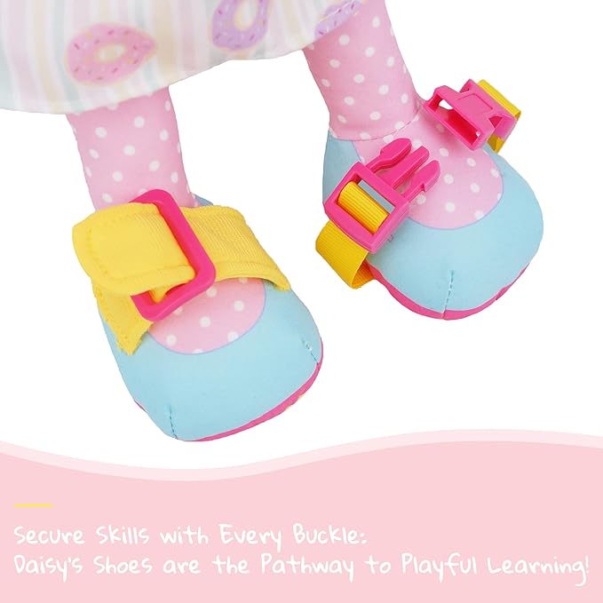 June Garden 15.5" Dressy Friends Daisy - Educational Stuffed Plush Doll for Kids and Toddlers 2 Years and Up - Montessori Buckle Soft Toy