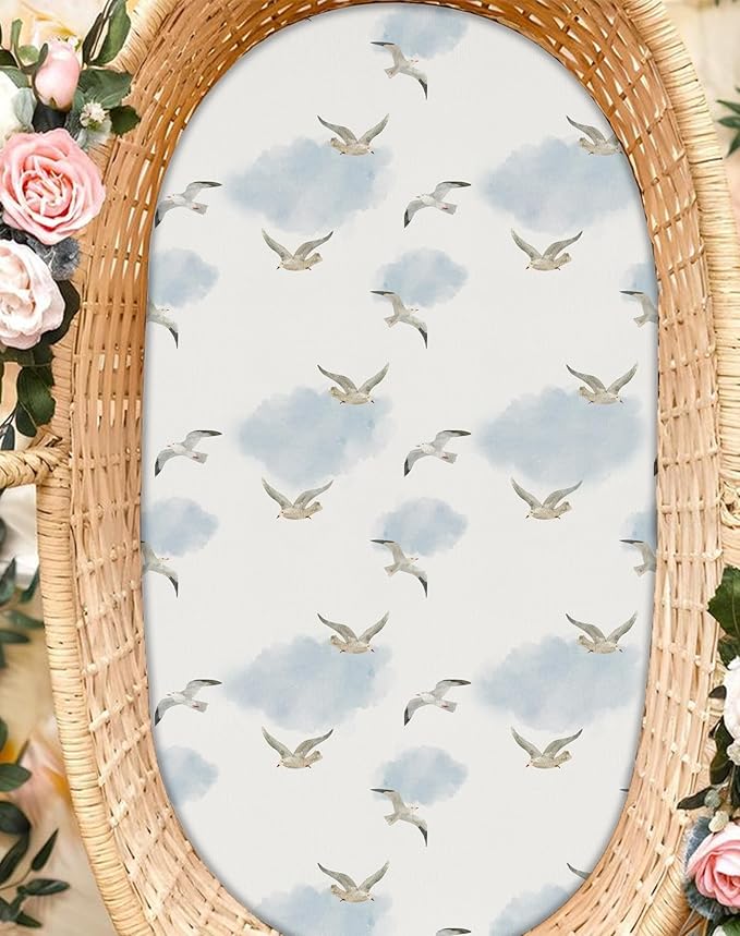 Bassinet Sheets for Baby Girls Boys 2 Pack, Fitted Baby Mattress Sheet for Rectangle, Oval, Hourglass Bassinet Mattress, Breathable Cozy & Universal Fit (Sailing Waves)