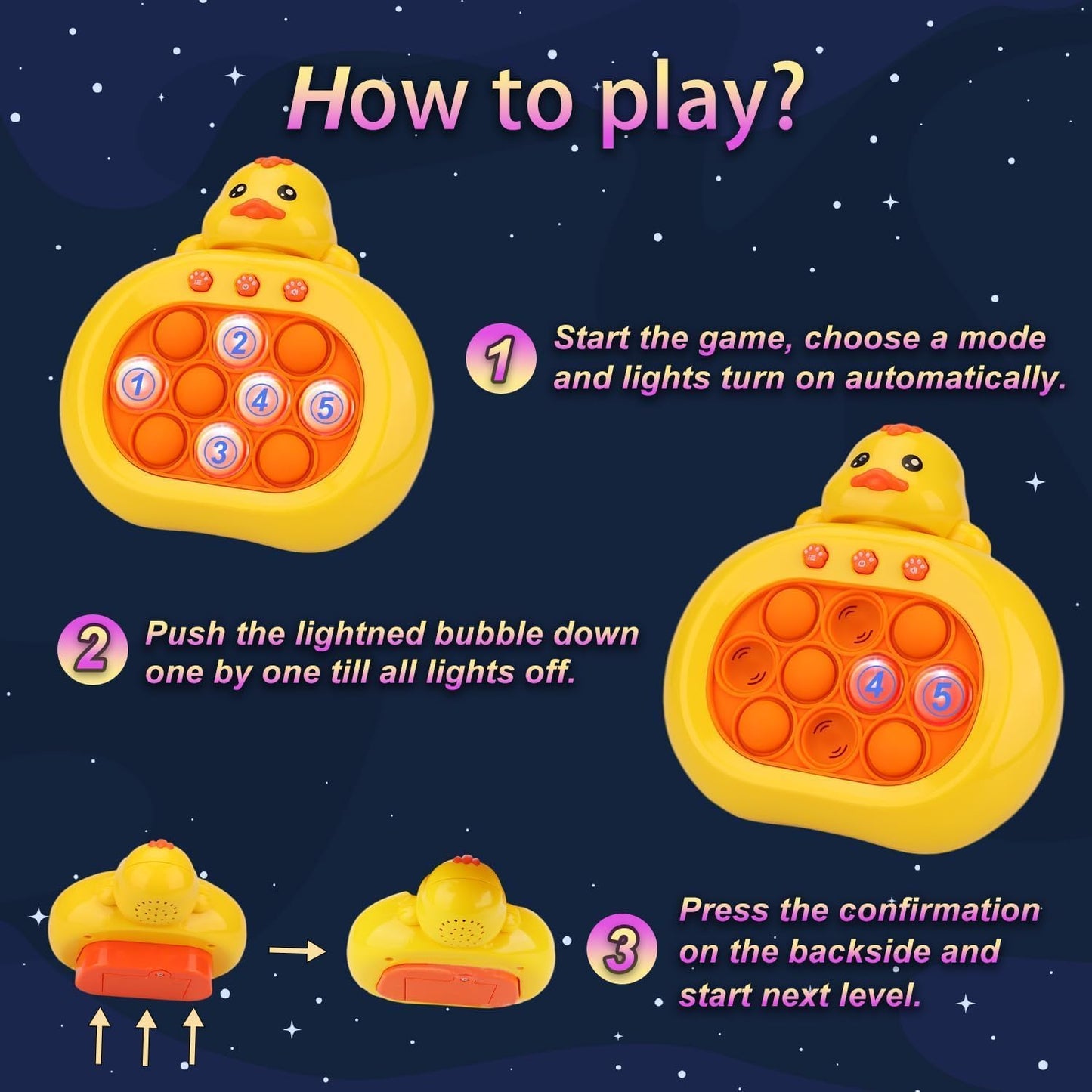 Quick Push Game Toy, Handheld Game Console, Puzzle Game Machine for Kids 6-12, Sensory Fidget Toys for Kids and Adults, Fast Push Game Toys for Boys Girls Gifts Essential - Yellow