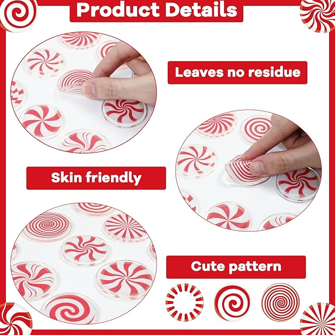 20 PCS Christmas Peppermint Candy Thick Gel Cling Xmas Candy Cane Window Decorations Candy Cane Window Clings Decals for Kids Toddlers Home Airplane Festive Season Holiday Party Home Classroom Nursery