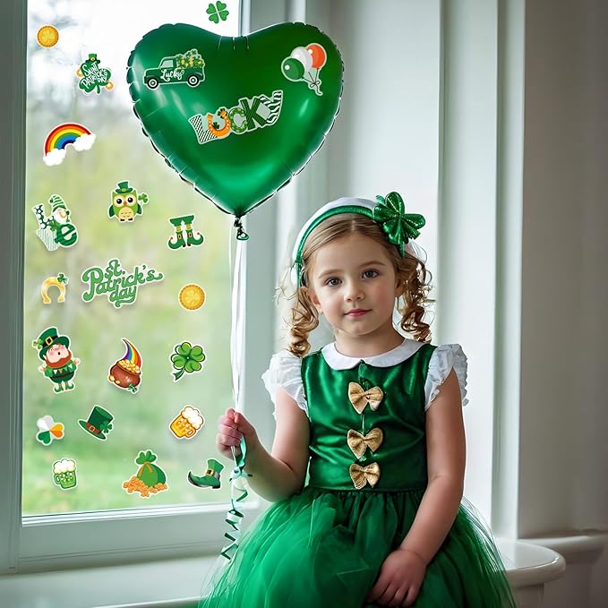 MARFOREVER 50 PCS St. Patrick's Day Gel Window Clings Stickers Reusable Green Shamrock Thick Gel Clings Decals for Spring Irish St Patrick's Day Kids Toddlers Classroom Party Window Glass Decoration