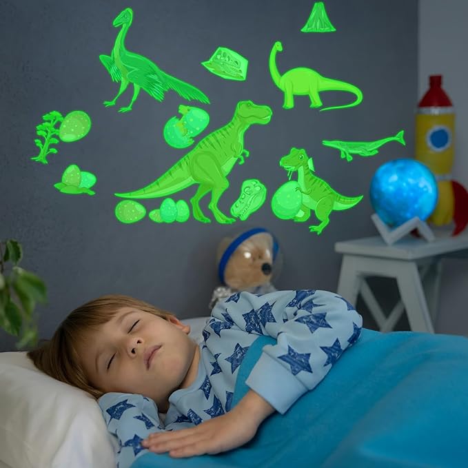 Glow in The Dark Dinosaur Stickers, 48 PCS Glowing Luminous Dinosaur Eggs Wall Decals Jungle Dino Ceiling Stickers for Kids Boys Girls Bedroom Nursery Playroom Party Room Decor