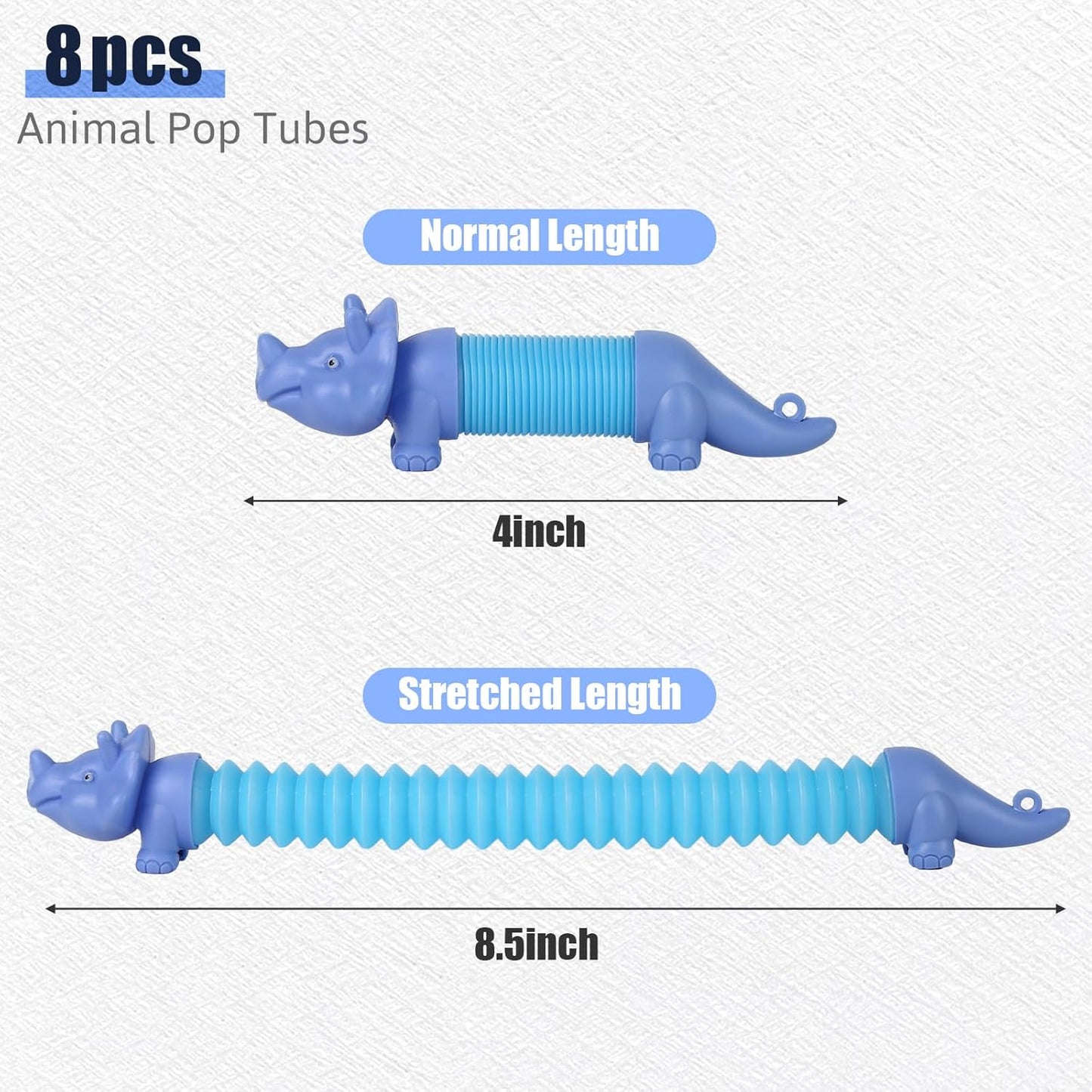 Shindel 8PCS Pop Tubes, Stress Relief Pop Tubes Mini Sensory Fidget Toys Dinosaurs Dolphins for Autism Kids Stocking Stuffers Classroom Treasure Box Prizes Goodie Bag Stuffers