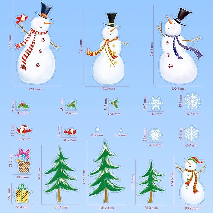 Snowman Window Clings, Christmas Windows Stickers, Snowflake Double-Side Window Clings for Glass, Xmas Windo Decals Christmas Decorations Indoor Holiday for Party