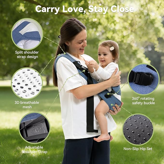 Baby Carrier Newborn to Toddler-Adjustable Baby Sling Carrier,Toddler Carrier for 25-60lbs,Comfortable Baby Sling for Hands-Free Carrying (Blue)