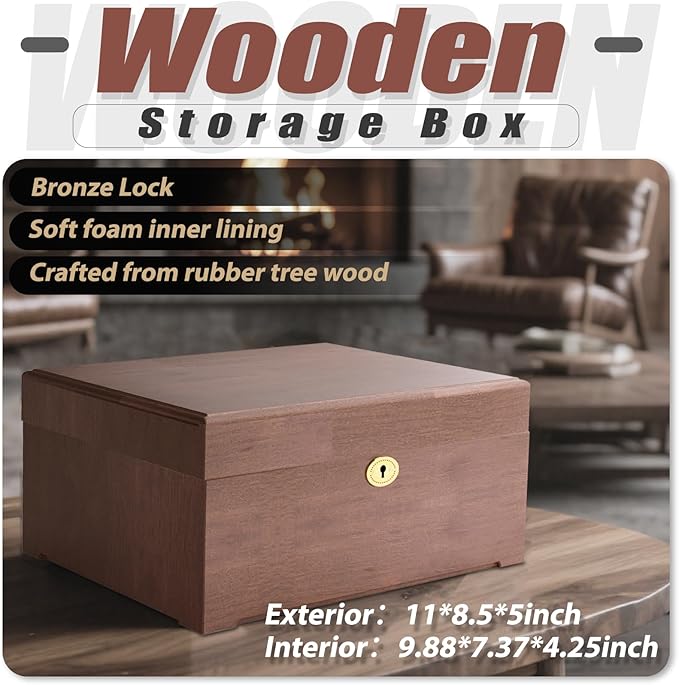 Locked Wooden keepsake box with Hinged Lid, Ash Wood Decorative Keepsake Box with Hinged Lid, Handmade Mortise & Tenon Joints, Durable Wood Box Storage for Jewelry & Valuables