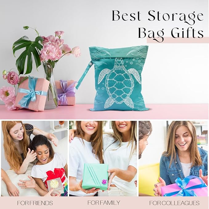 Waterproof Wet Bag for Swimsuit, Travel Beach Wet Dry Bag, Hidden Zipper Reusable Turtle Wet Bags, for Travel Beach Wet Swimsuits Toiletries Diapers Dirty Gym Clothes Laundry Bag