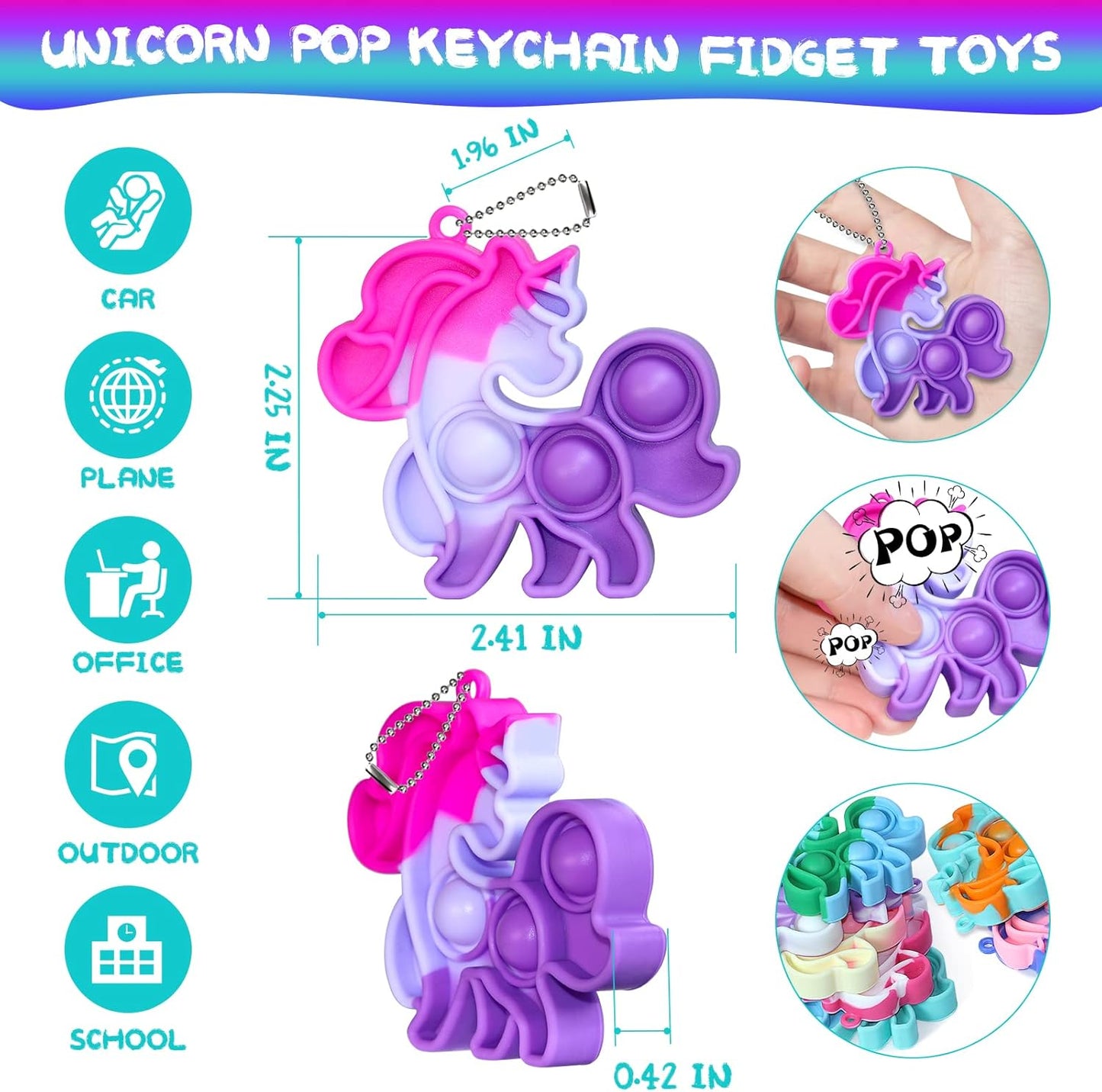 Pop Fidget Toys Bulk Its Unicorns Party Favors for Kids Mini Pop Keychain It Fidget Toy Pack Fidgets for Classroom Prizes for Kids Students Birthday Goodie Bag Stuffers Unicorns Gifts for Girls 20PCS