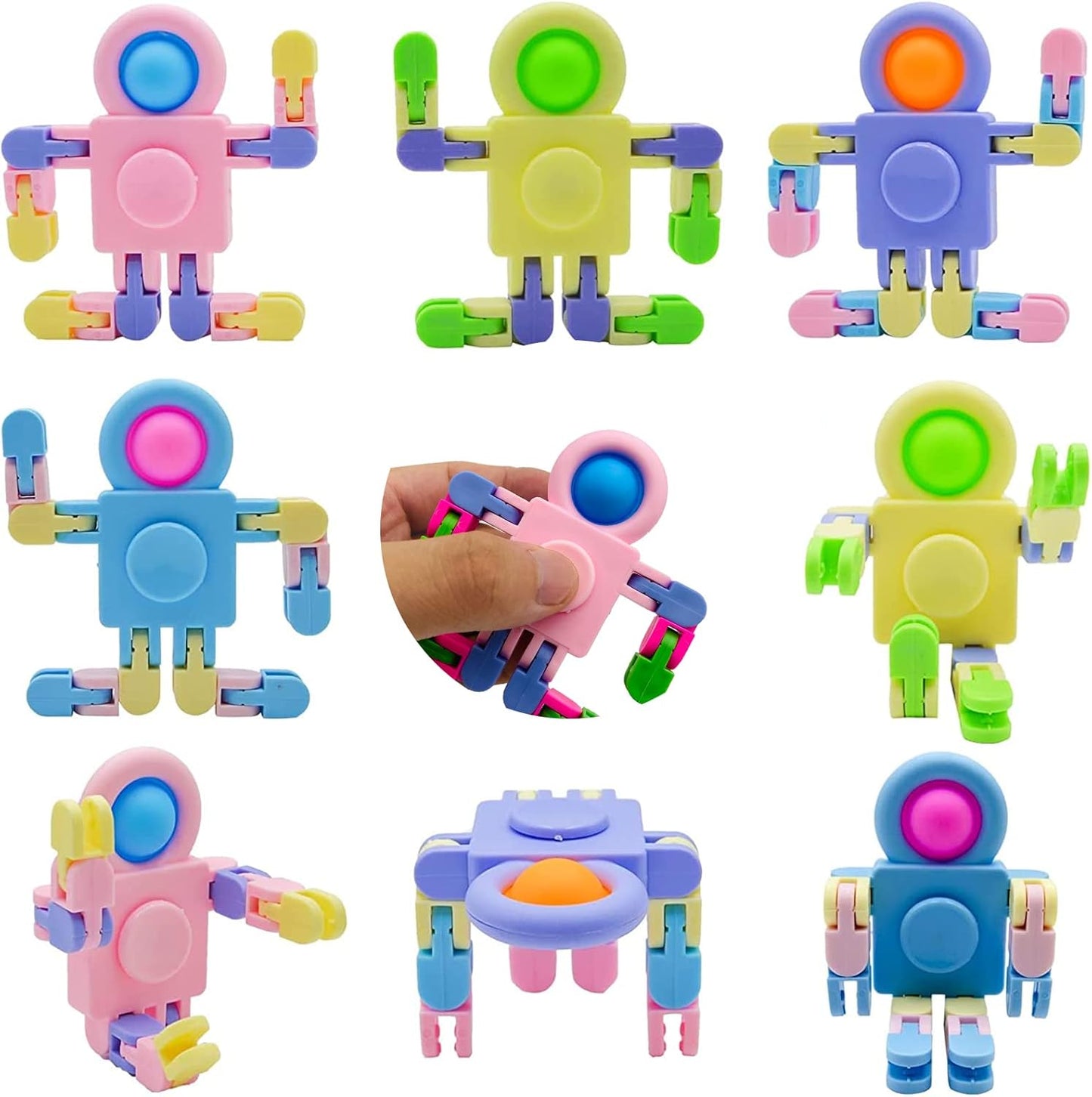 8 Pack Funny Sensory Fidget Toys, DIY Deformable Robot Fingertip Toys for Kids Adults, Pop Chain Toy for Christmas Birthday Party Favors Gifts,Classroom Supplies Prizes (Random Color)