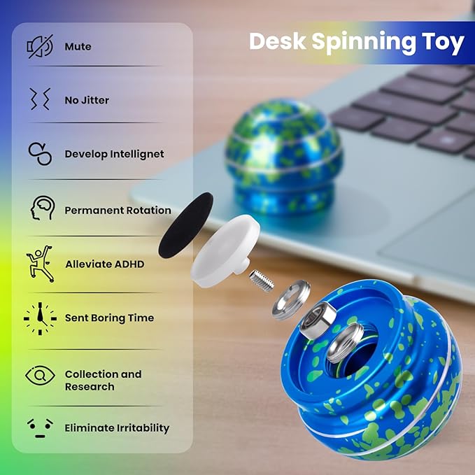 MAGICYOYO Kinetic Desk Toy Ball - Metal Fidget Spinner for Anxiety & ADHD Relief, Optical Illusion Spinning Toys for Adults, Kids, Parents - Ideal Gift for Office & Home (1.54'' , Blue Green)